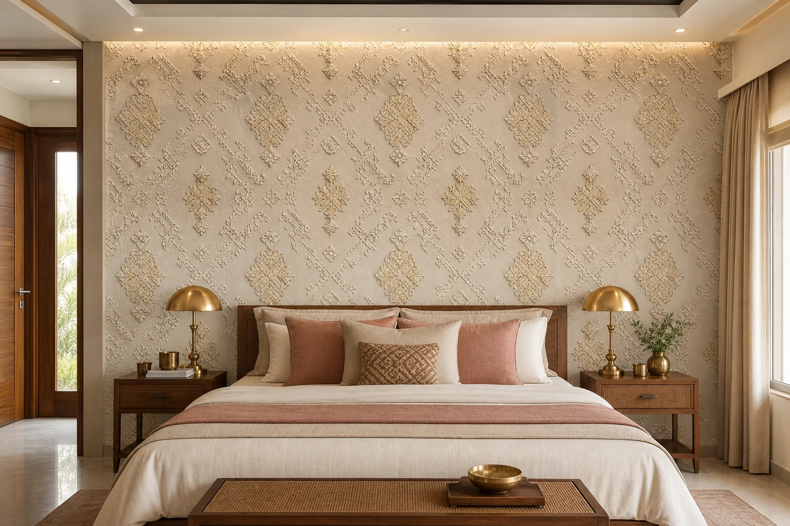 Premium 3D bedroom wallpaper with Gujarati pattern inspiration